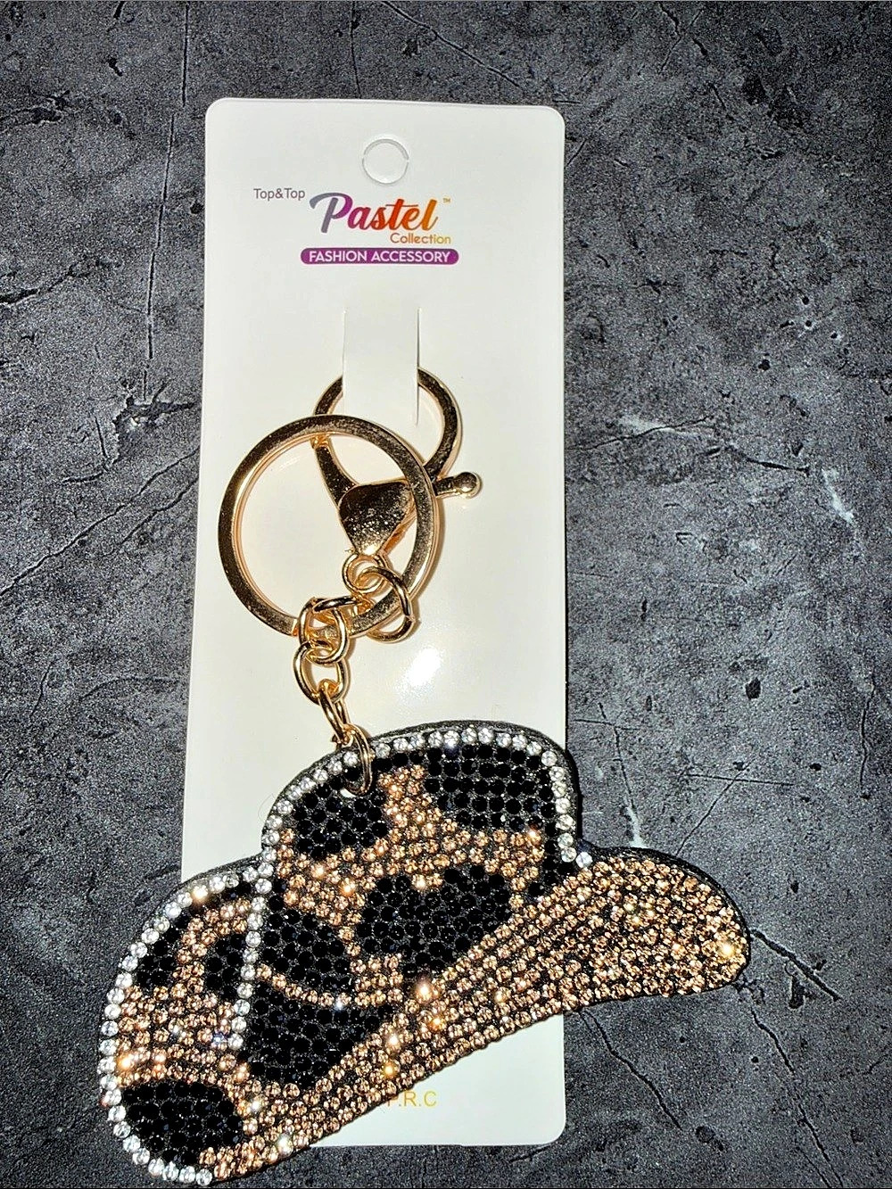 Pastel Rhinestone Animal Keychain in Black & Gold NWT